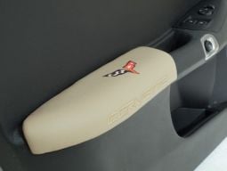 Logo Embroidered Leather Armrest Pads Cashmere for the C6 Corvette